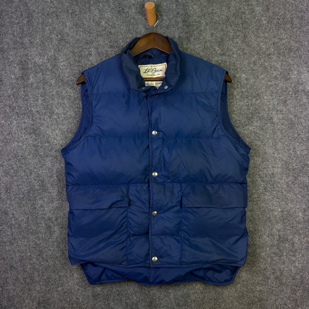 LL Bean Puffer Vest Mens M Blue Vintage Goose Down Quilted Outdoor Gorpcore